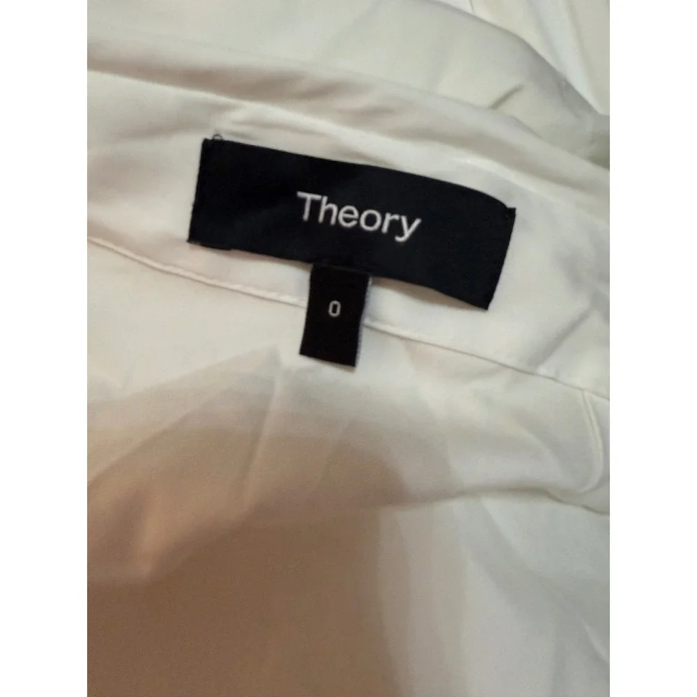 Theory White Cotton Blend Belted Poplin Shirt Dress Midi NWT Size 0 - Picture 8 of 10